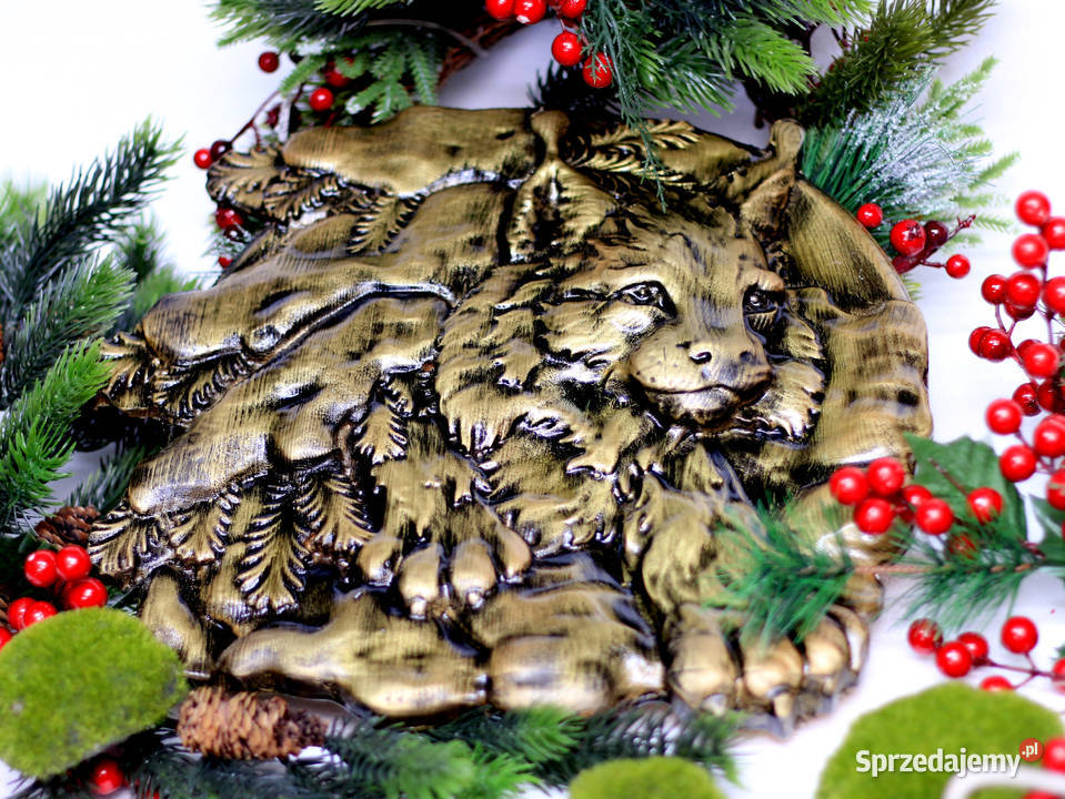 Płaskorzeźba drewniana Ryś wersja GOLD Jasienica Rosielna