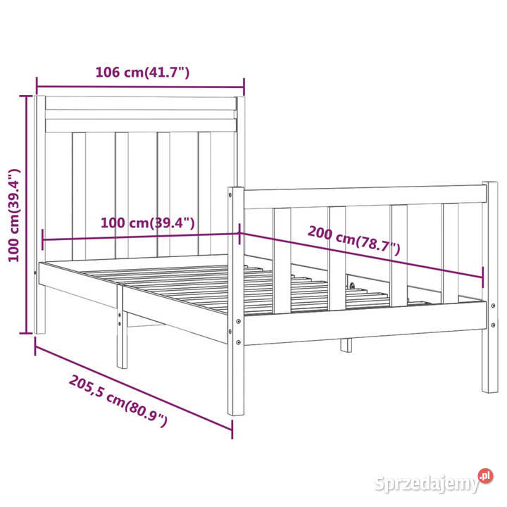 Rama łóżka czarna lite drewno sosnowe 100 x 200 sprzedam