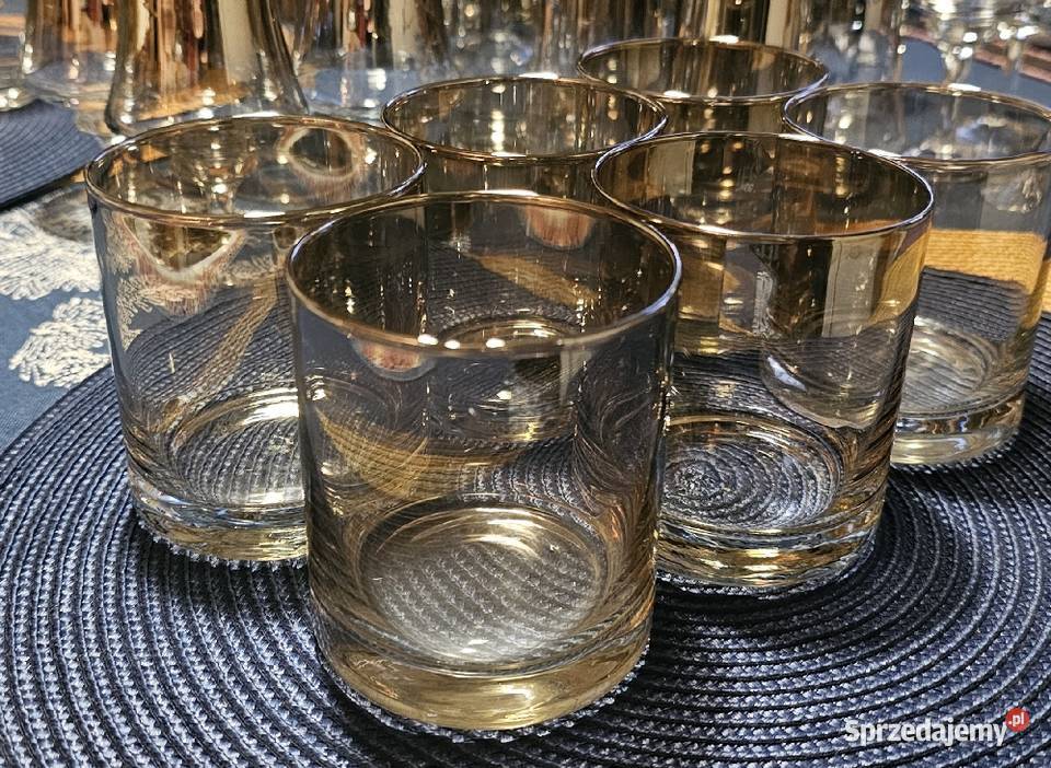 Vintage Krosno komplet szkło platynowe szklanki Katowice
