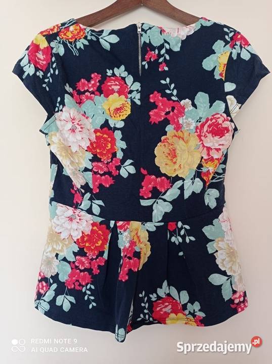 Granatowa bluzka w kwiaty XL Kwiatki Bluzki i koszule