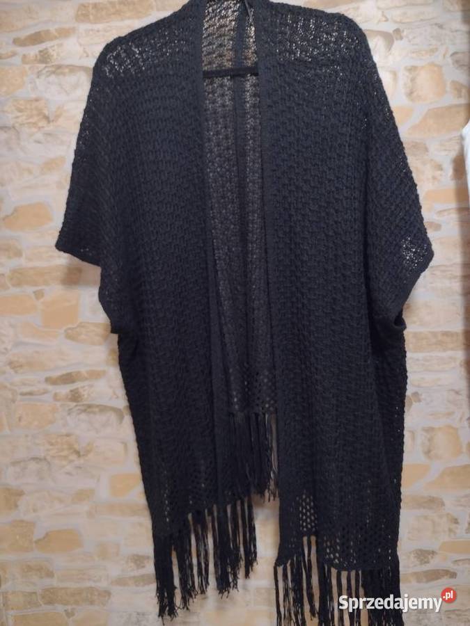 ML Czarne ażurowe ponczo wełniane z Londynu Wiosenna/Jesienna  Kurtki i płaszcze Kraków