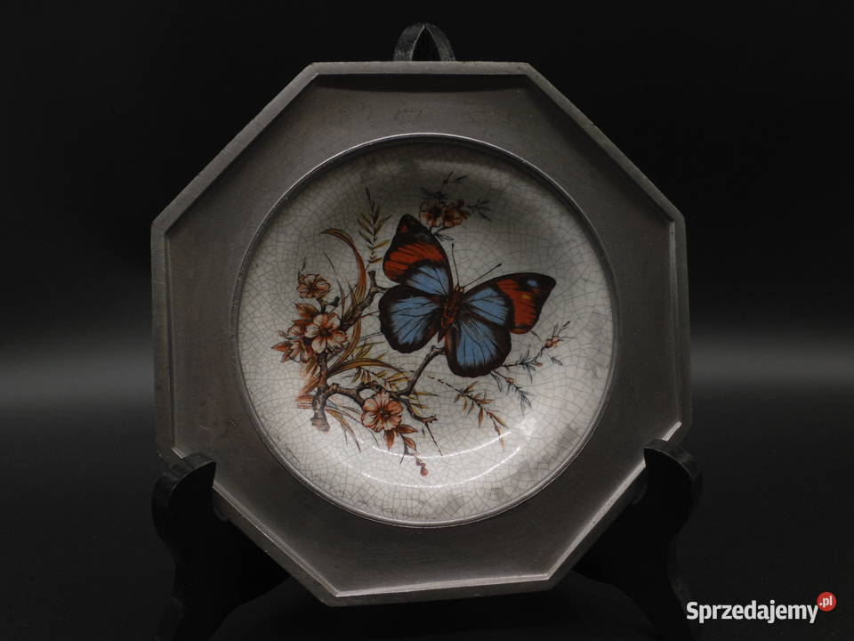 Ceramiczny talerz w oprawie cynowej Raszków