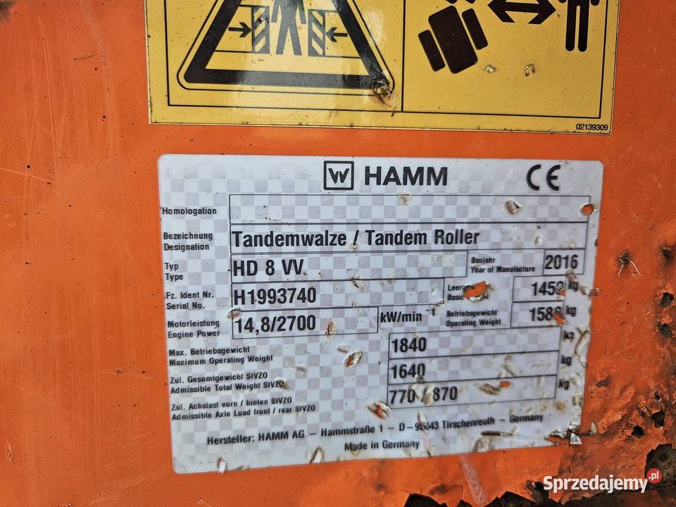 Hamm HAMM HD8 VV Walec budowlany drogowy 2016 Walce sprzedam
