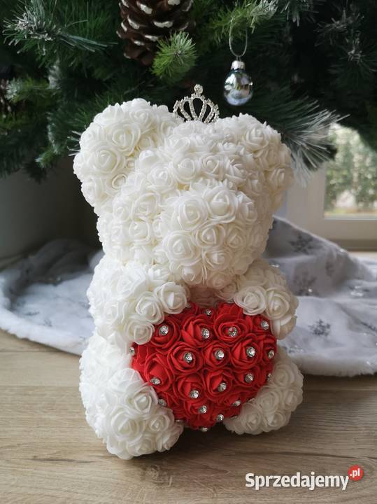 Miś z róż piankowych z diamentowym sercem wys25 Otrębusy