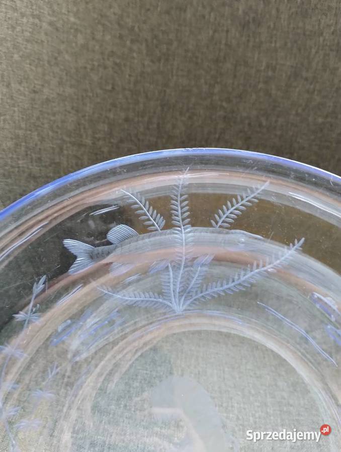 PRL patera szkło błękit ryby 30 art deco łódzkie Łódź