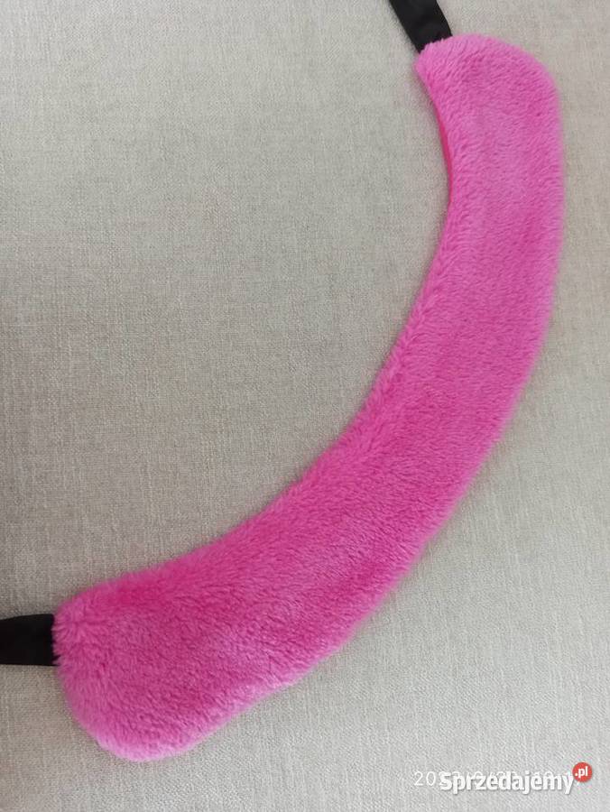 Kłnierzyk różowy pluszowy z czarną wstążkę Dodatki lubelskie