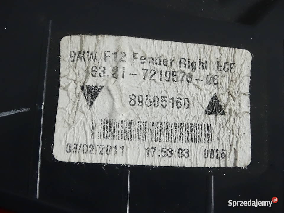 Lampa Prawa Tył Błotnik BMW 6 F12 F13 Oryginał Biłgoraj