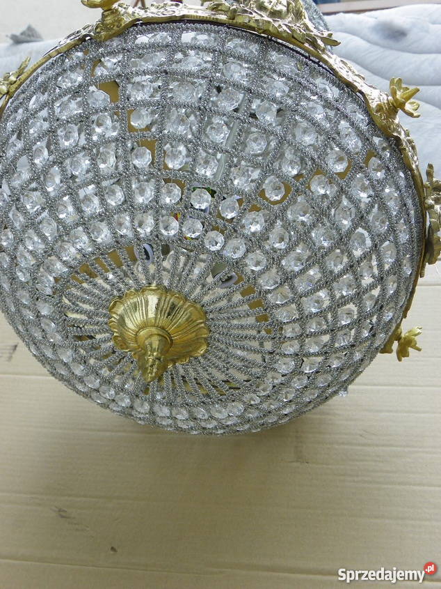 LAMPA KRYSZTAŁOWY ŻYRANDOL OKUTY MOSIĄDZEM Antyki, Sztuka, Kolekcje małopolskie
