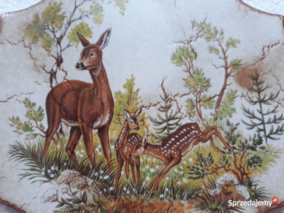 Plakietka kafel ceramiczna ozdoba sarenka sarny Ceramika i szkło sprzedam