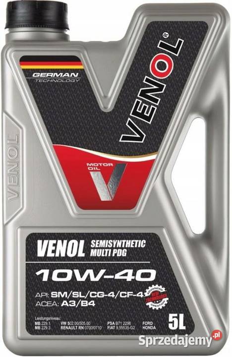 Olej VENOL SEMISYNTHETIC SL CF 10W40 5L Sieradz