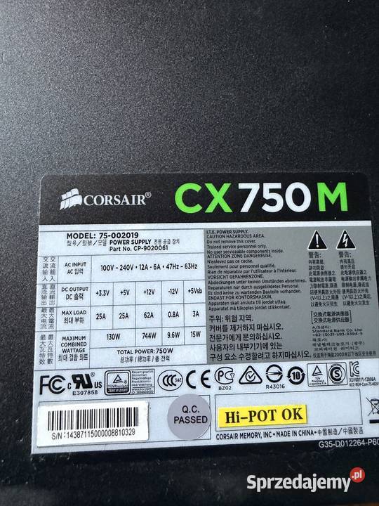 Zasilacz corsair 750w modularny Radom sprzedam