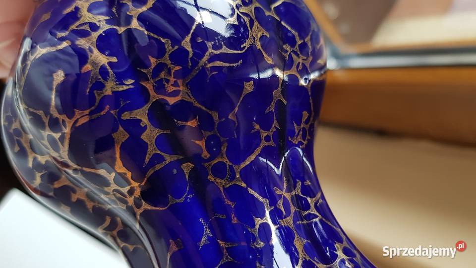 Kobaltowo złoty porcelitowy wazon wazonik Dąbrowa Górnicza