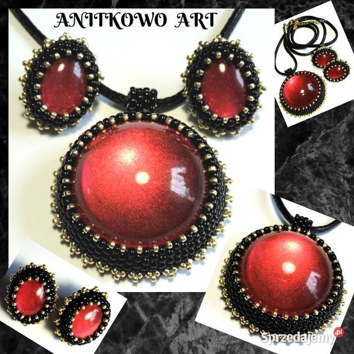 KOMPLET CZARNOCZERWONOZŁOTY z żywicą Pozostałe Warszawa sprzedam