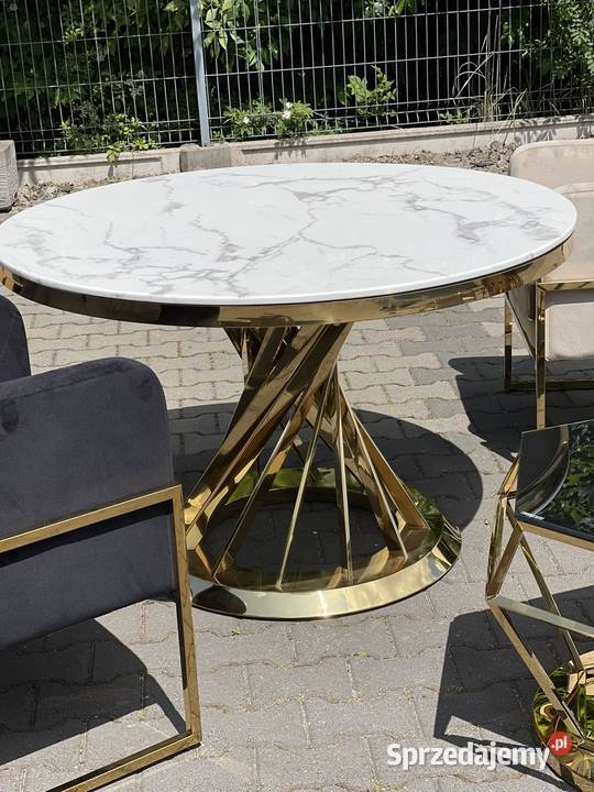 Złoty stół okrągły z czarnym marmurem 120 PREMIUM nowoczesny