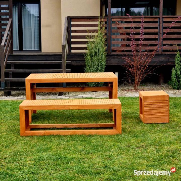 Meble ogrodowe drewniane tarasowe nieskładane drewno Kalety