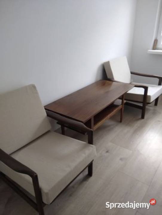 Zestaw ława stół stolik Fotele vintage brązowe 80cm