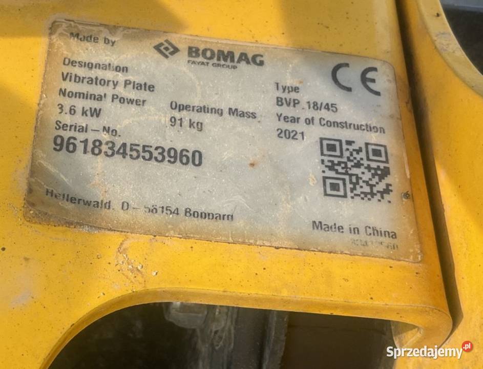 Zagęszczarka 90 Bomag BVP 1845 2021 Honda GX 160 Pozostałe Kraków sprzedam