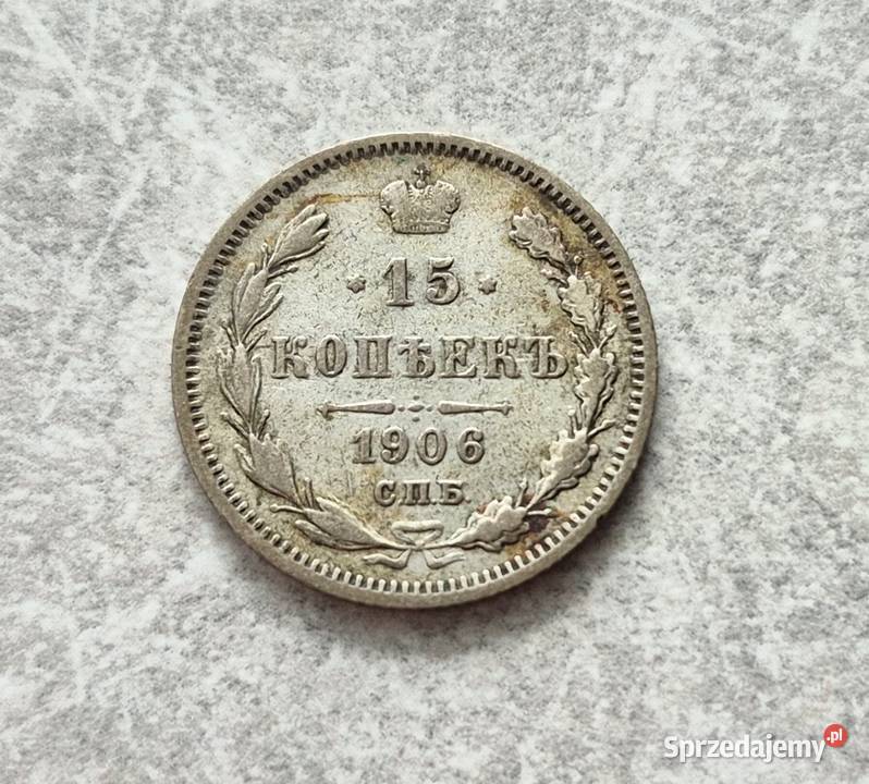 42 ROSJA CARSKA srebro 15 Kopiejek 1906 r Wola Kruszyńska