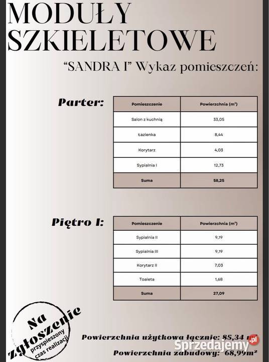 Na sprzedaż dom MODUŁ SZKIELETOWY 85.34m2 kujawsko-pomorskie Włocławek