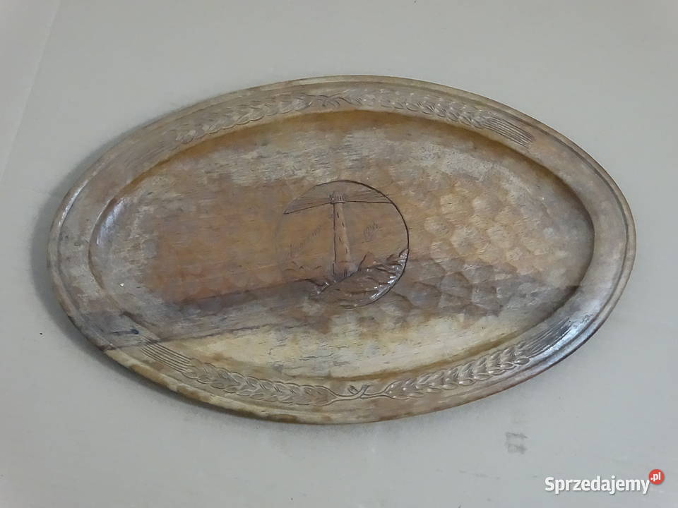 Zabytkowa ręcznie rzeźbiona taca drewniana 1945 Biłgoraj