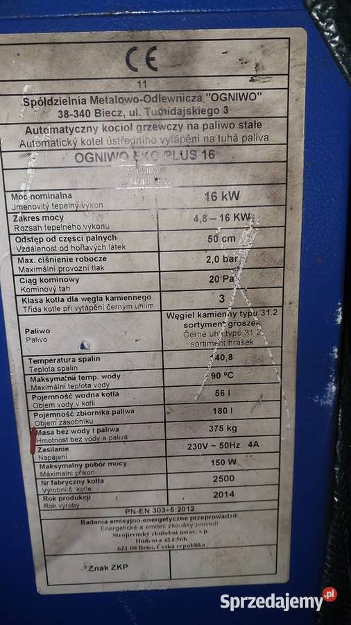 Kocioł ogniwo ekoplus 16 2014r Klasa 3 Włocławek