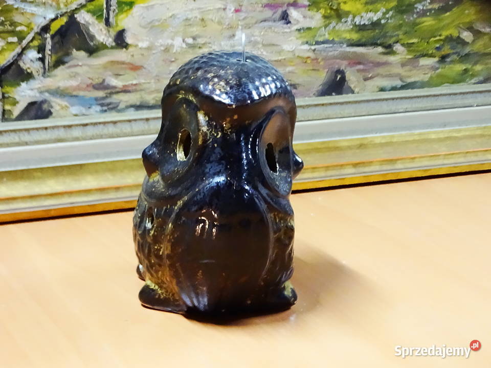 Ceramiczny świecznik w kształcie sowy wykonany z lubelskie Biłgoraj sprzedam