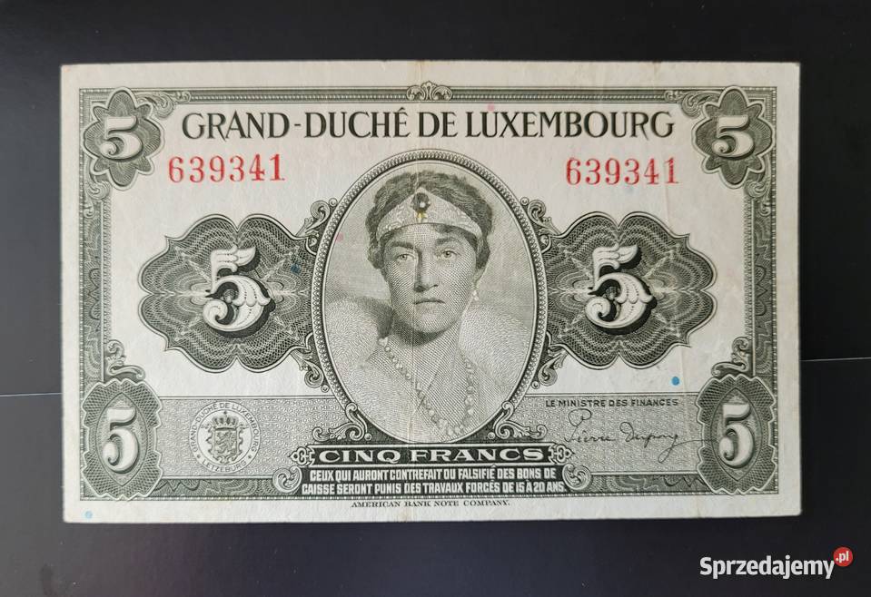 B74 LUXEMBURG 5 Franków 1944 r Łask