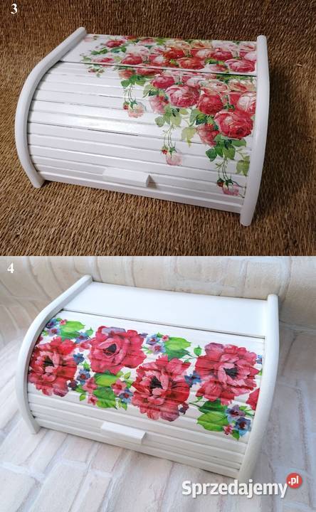 Chlebak drewniany ręcznie zdobiony decoupage Halinów sprzedam