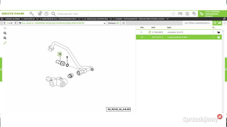 czujnik 5 bar Agrotron Iron DeutzFahr 001243710 Koszanowo sprzedam