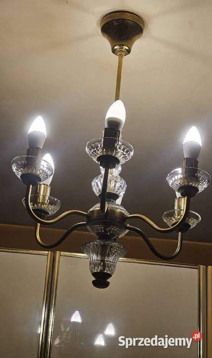 Żyrandol średni mosiężny kryształowy 6 ramienny Katowice