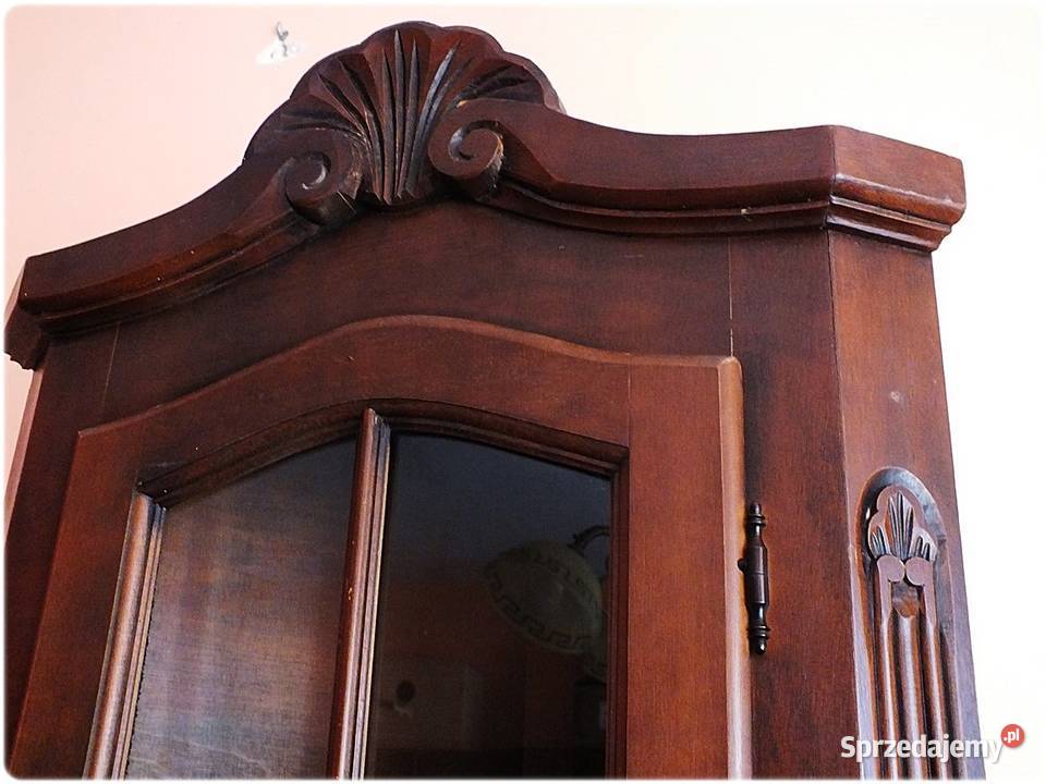 Stara Szafka narożna drewniana rzeźbiona Witryna Żary