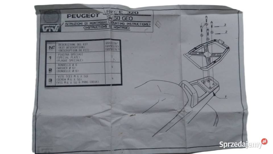 BAGAŻNIK MOCOWANIE PŁYTY STELAŻ GIVI PEUGEOT SV Bielsk Podlaski