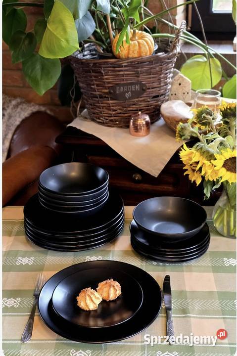 Promocja 139 Zestaw 18 sztuk talerzy czarny mat Zabrze