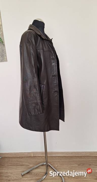 Świetny skórzany czekoladowy płaszcz skóra Kraków