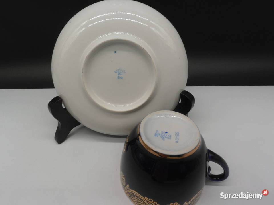 ŁOMONOSOW KOBALTOWA FILIŻANKA ZE SPODKIEM wielkopolskie Raszków