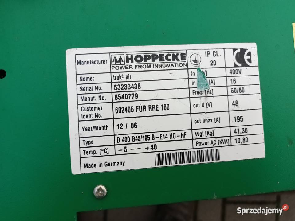 Ładowarka akumulatorowa Hoppecke 48v pakiet Nowy Tomyśl