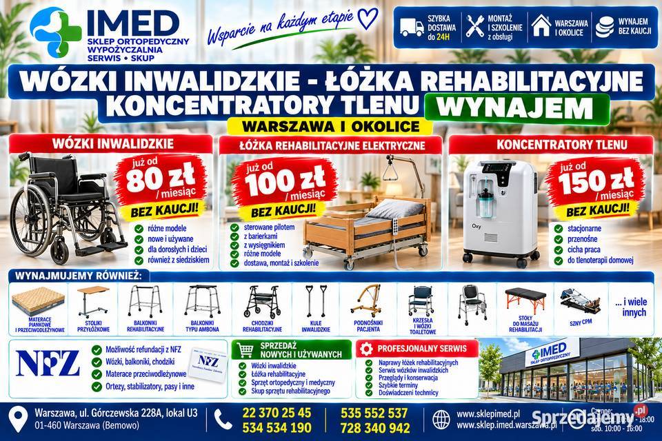 Łóżko Rehabilitacyjne na Pilota Wynajem Warszawa zdrowie