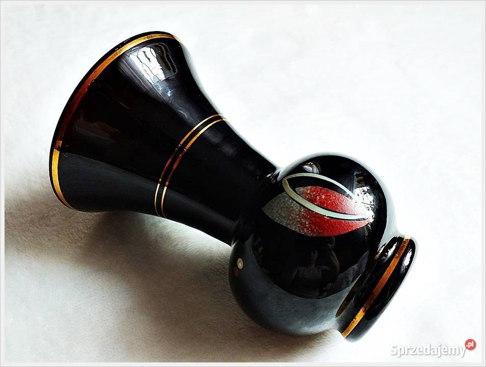 Stary czarny wazonik Kolekcjonerski Włochy lat Porcelana i szkło Żary