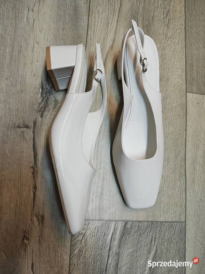 43 Białe ślubne czółenka wieczorowe z odkrytą skóra ekologiczna Kraków