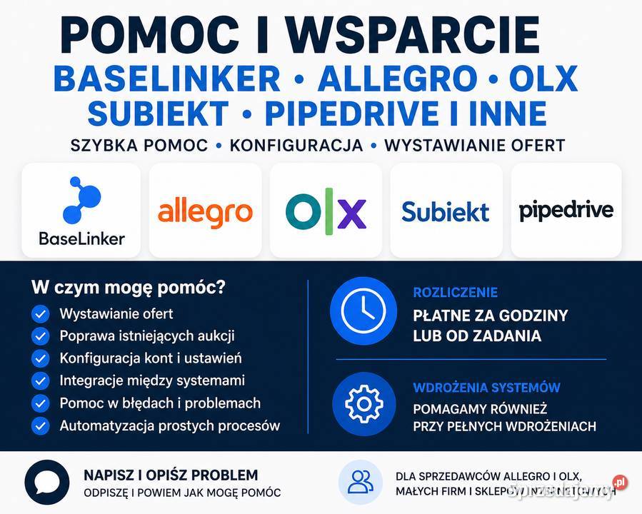 Pomoc Baselinker Allegro OLX Subiekt Pipedrive Katowice usługi it