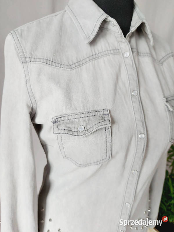 Szara koszula jeansowa bawełna wiskoza długi Złoczew