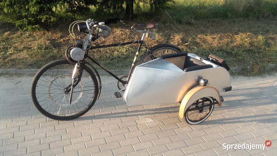 Rower z silnikiem Rex FM34 i wózkiem bocznym Kurzętnik