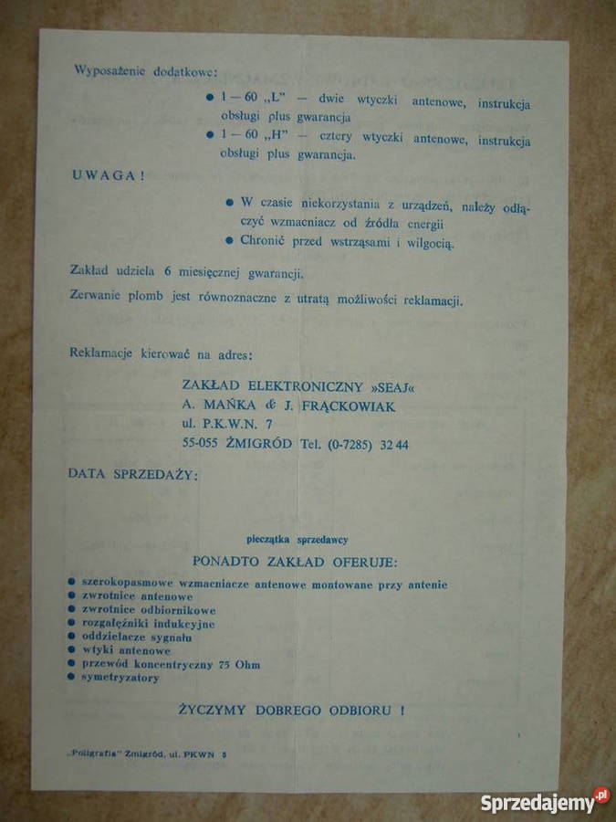 Wzmacniacz antenowy WA 160 L Pozostałe mazowieckie Warszawa