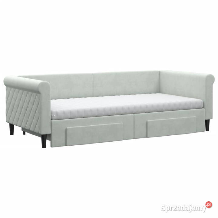 Sofa rozsuwana z szufladami jasnoszara aksamit Warszawa