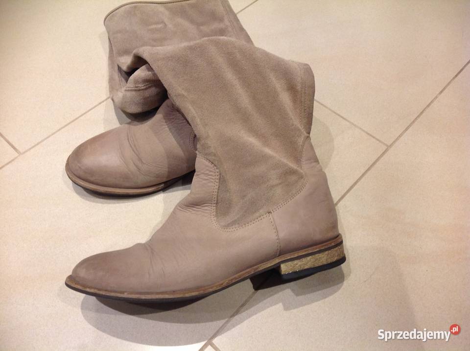Włoskie Kozaki Beżowe Skórzane Damskie 36 lubuskie Nowa Sól