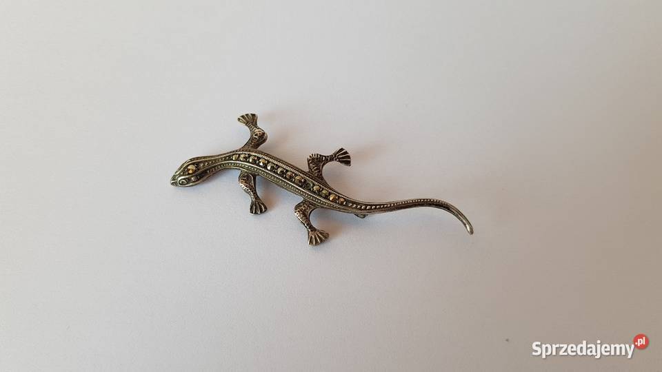 Stara broszka Salamandra jaszczurka z Dąbrowa Górnicza