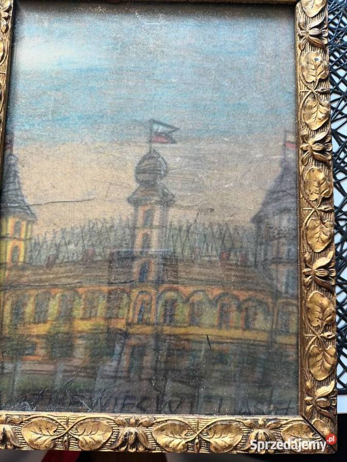 Stara akwarela pejzaż Malbork