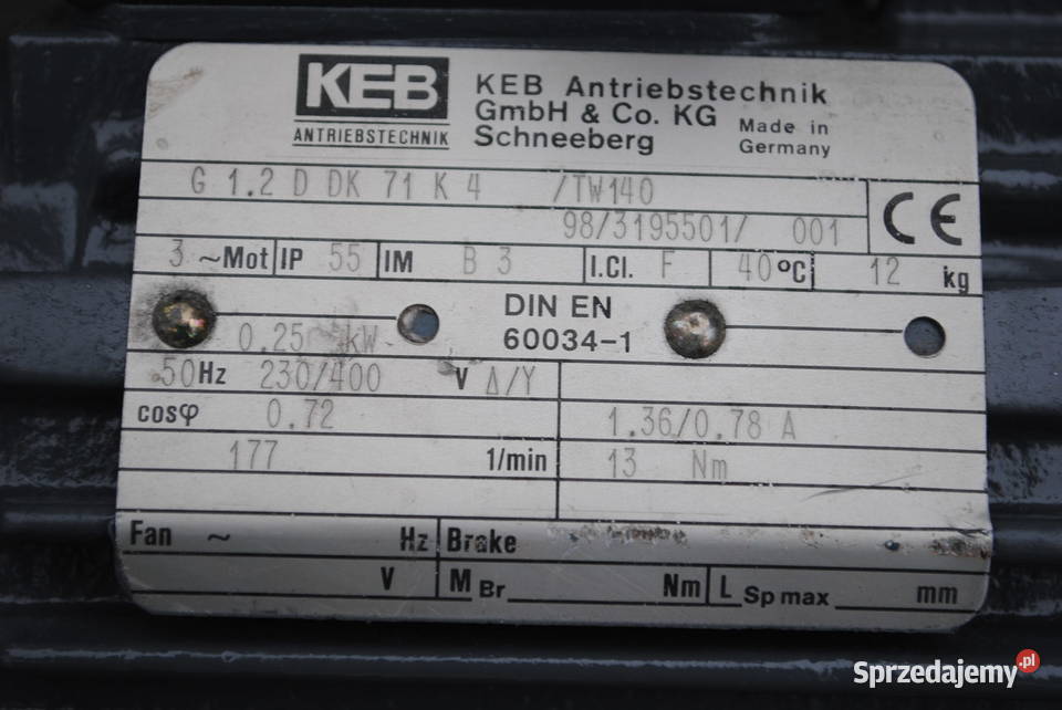 Motoreduktor 025kw 177obrmin Firmy KEB Kargowa