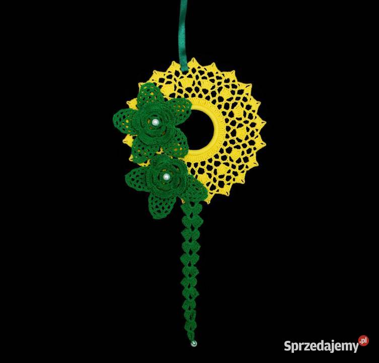 Zawieszka ozdoba na okno szydełkowa 13x23 żółto opolskie Kluczbork