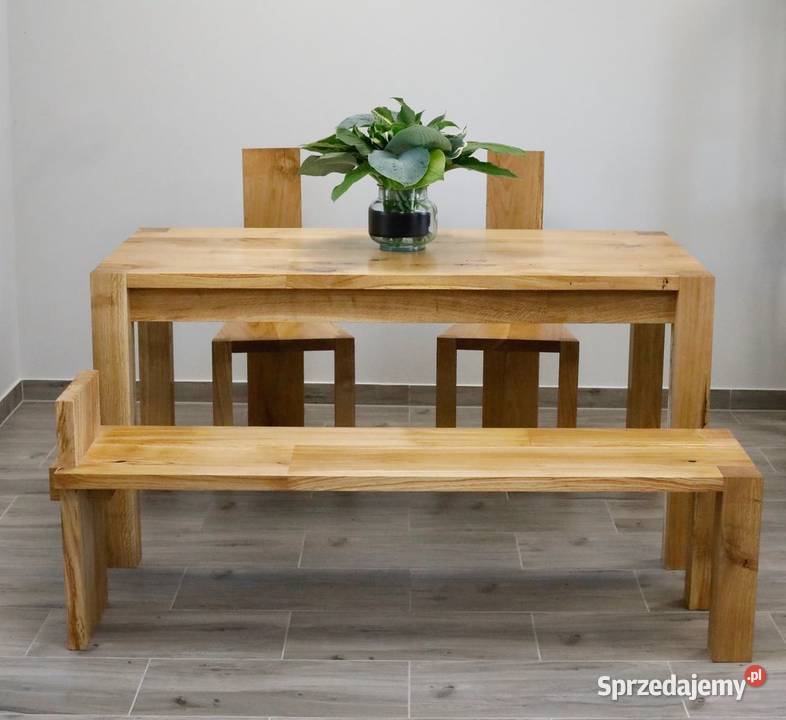 Komplet dębowy do jadalni : stół ,ława i 2 krzesła